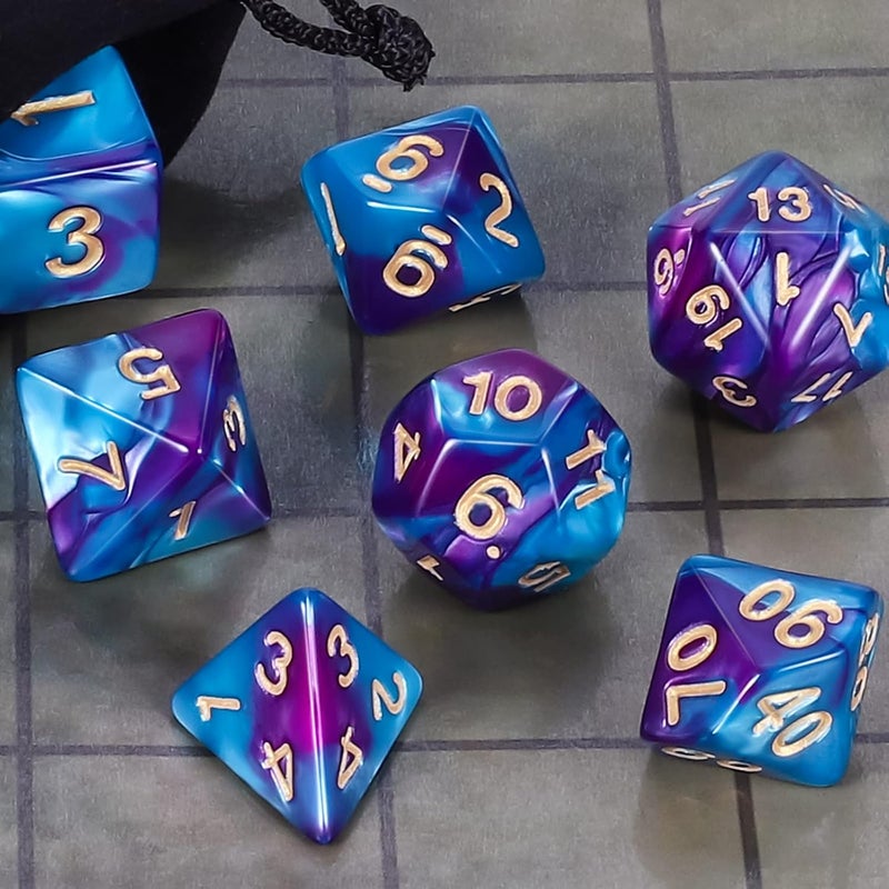 CiaraQ مجموعة نرد متعددة الأوجه لـ DND لألعاب الطاولة Dungeons and Dragons RPG MTG - مع 1 حقيبة نرد (أزرق وبنفسجي) - Image 5